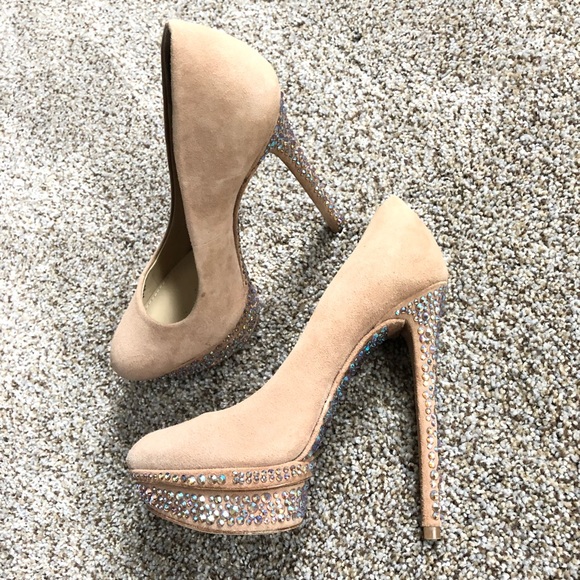 Sz 4 Brian Atwood Francoise Rhinestone Suede Pump - Picture 5 of 8